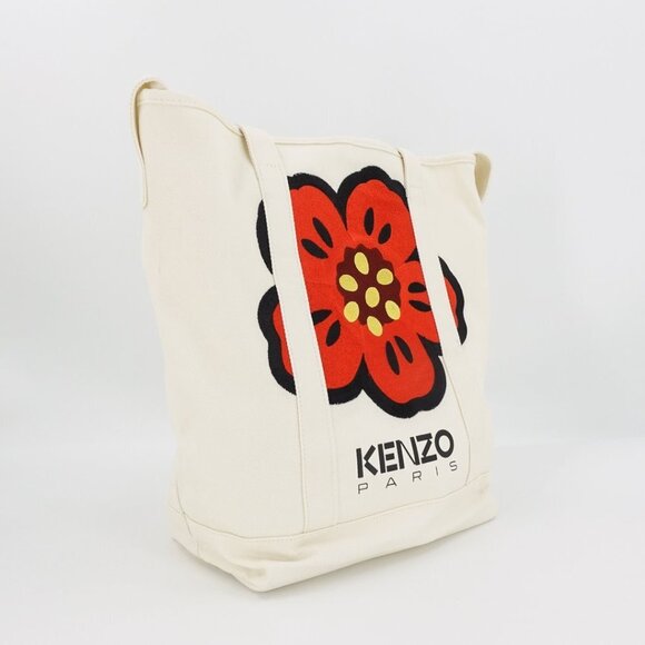 Kenzo Boke Flower Floral Logo Shopper Shoulder Tote Bag White - Picture 5 of 12